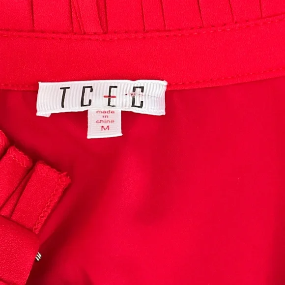 TCEC Vibrant Red Blouse with Ruffle Accents - Picture 3 of 3